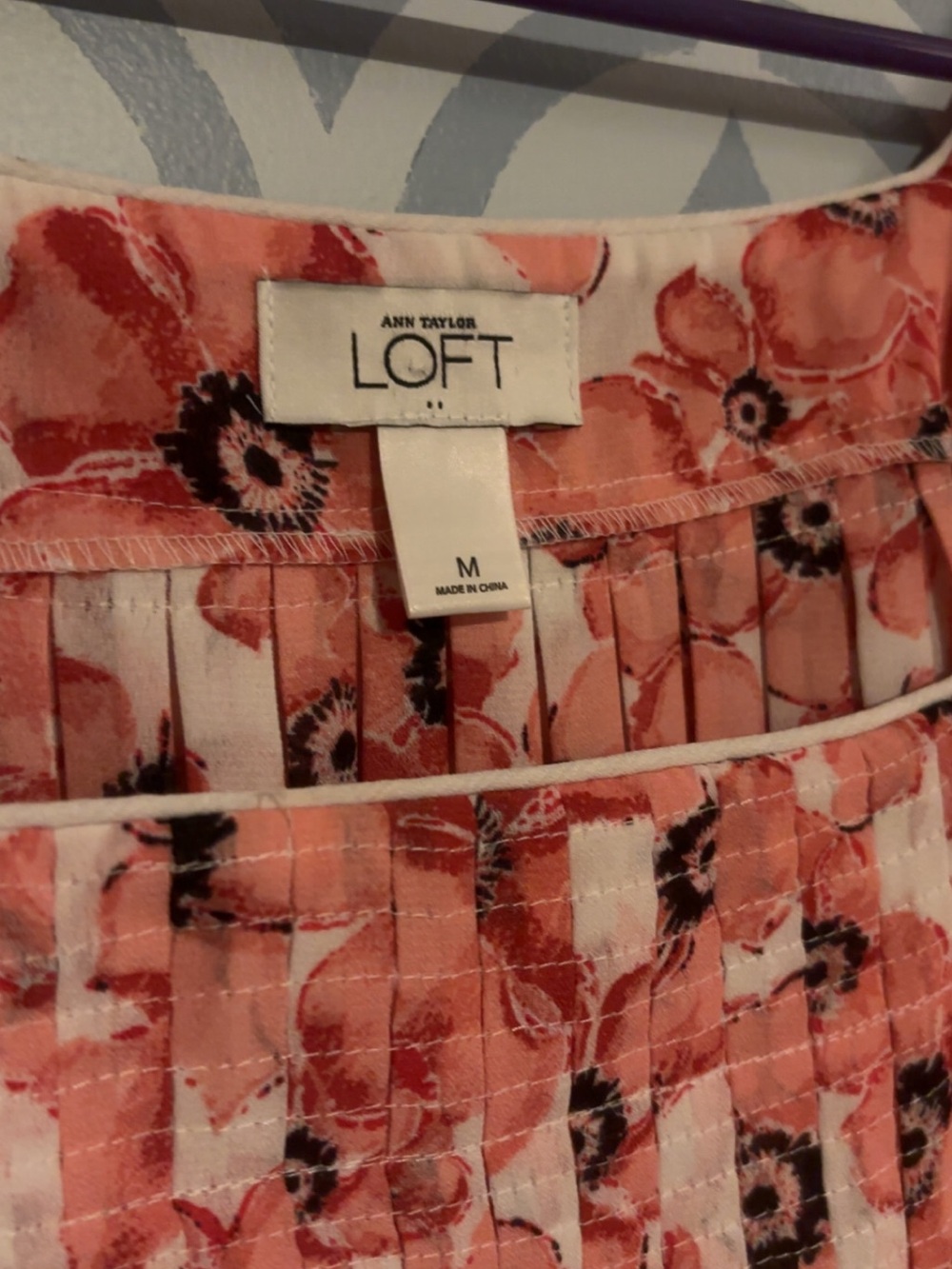 LOFT Coral-Pink Floral Pleated Blouse